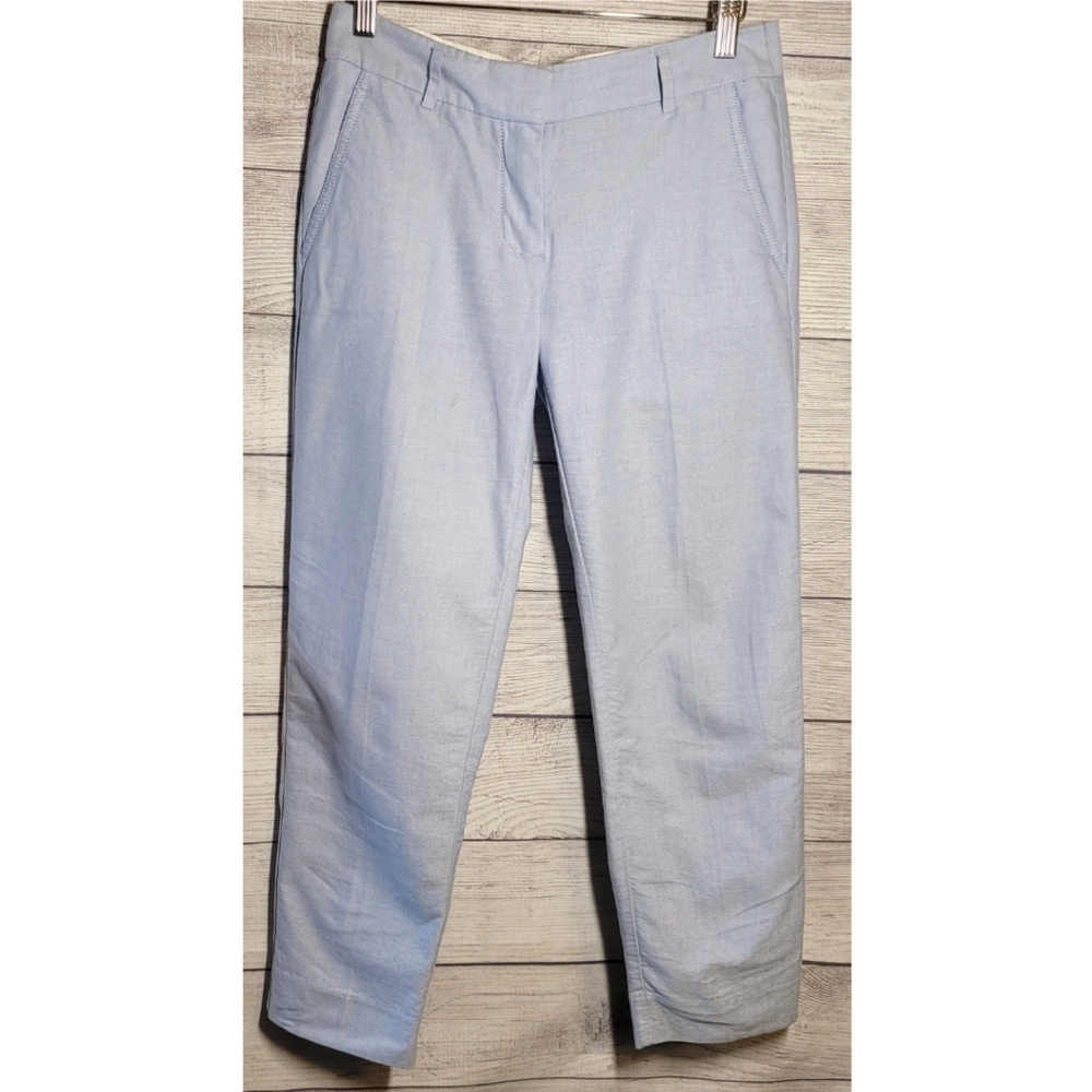 J. Crew Womens Skimmer Oxford Pants Cropped Leg Blue Size 2 Style A1201 Office